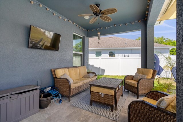 733 Old Windsor Way, Spring Hill, FL 34609 - view of patio featuring fence, ceiling fan, and outdoor lounge area