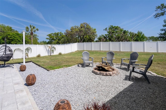 733 Old Windsor Way, Spring Hill, FL 34609 - view of yard with a fenced backyard, an outdoor fire pit, and a patio area