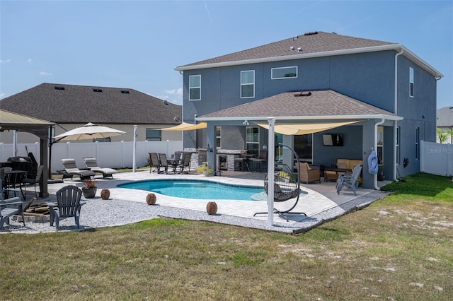 733 Old Windsor Way, Spring Hill, FL 34609 - view of swimming pool featuring a patio, a fenced backyard, outdoor lounge area, and a yard