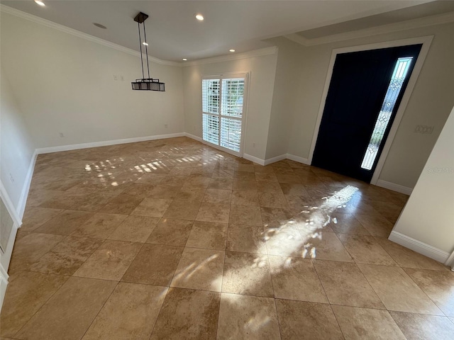 210 S Hale Ave, Tampa, FL 33609 - unfurnished dining area featuring ornamental molding, baseboards, light tile patterned floors, and recessed lighting