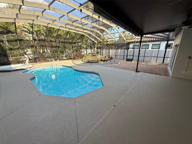 210 S Hale Ave, Tampa, FL 33609 - view of pool featuring a patio area, glass enclosure, and a ceiling fan