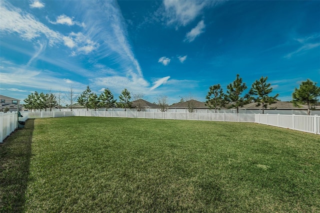 view of yard with a fenced backyard