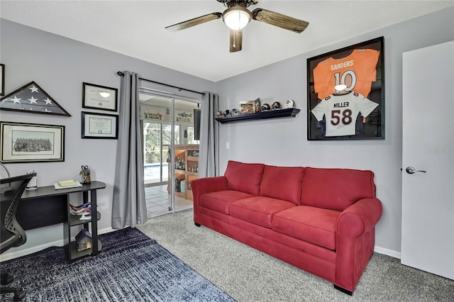 13373 Lawrence St, Spring Hill, FL 34609 - living area with carpet flooring, ceiling fan, and baseboards