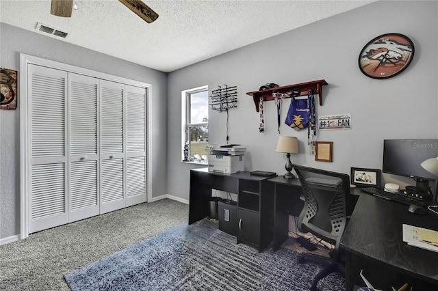 13373 Lawrence St, Spring Hill, FL 34609 - home office with carpet floors, baseboards, a textured ceiling, and visible vents