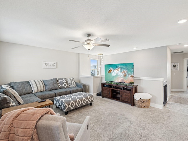 8630 Campus Woods Way, New Port Richey, FL 34655 - living room with baseboards, carpet flooring, ceiling fan, and recessed lighting