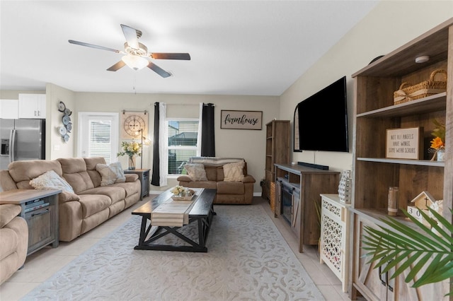 2132 Shining Azul Way, Lutz, FL 33558 - living area with light tile patterned floors and a ceiling fan