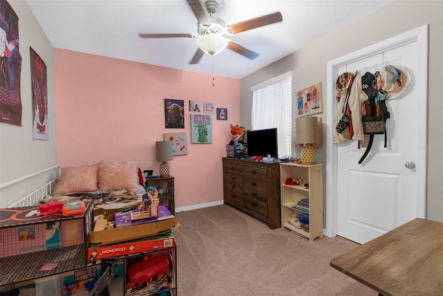 2132 Shining Azul Way, Lutz, FL 33558 - carpeted bedroom with a ceiling fan and baseboards