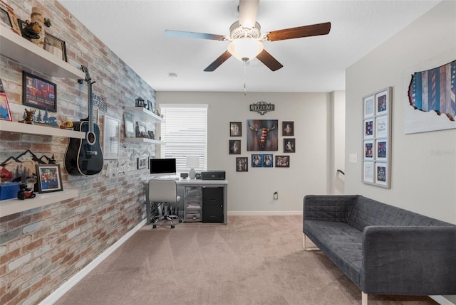2132 Shining Azul Way, Lutz, FL 33558 - office area with brick wall, carpet, ceiling fan, and baseboards