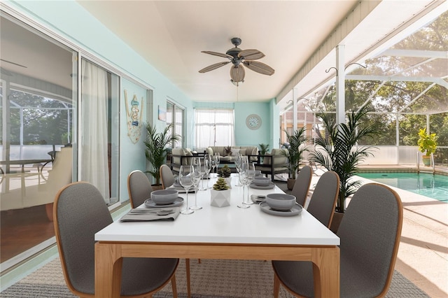 dining space with ceiling fan