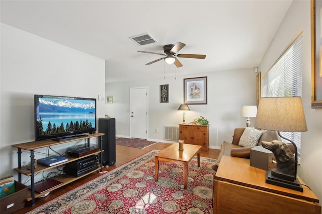 12906 Sandburst Ln, Hudson, FL 34667 - living area featuring a ceiling fan, visible vents, and wood finished floors
