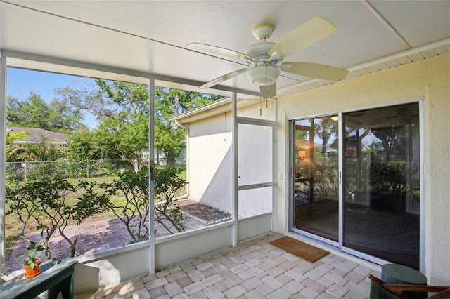 12906 Sandburst Ln, Hudson, FL 34667 - unfurnished sunroom featuring ceiling fan