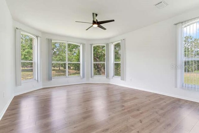 15906 Prince William Pl, Odessa, FL 33556 - unfurnished room featuring a ceiling fan, healthy amount of natural light, and wood finished floors