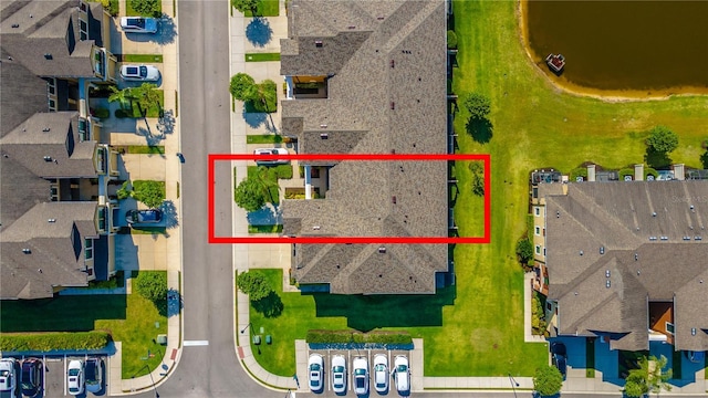 aerial view of residential area with property boundaries highlighted