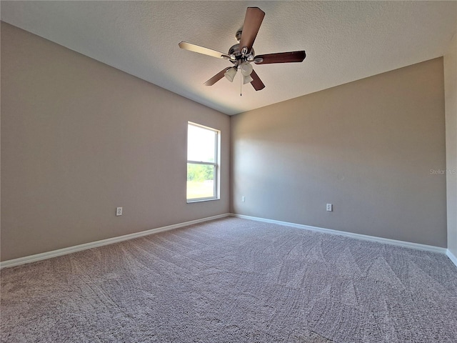 19855 Ellendale Dr, Land O Lakes, FL 34638 - spare room featuring a ceiling fan, carpet flooring, baseboards, and a textured ceiling