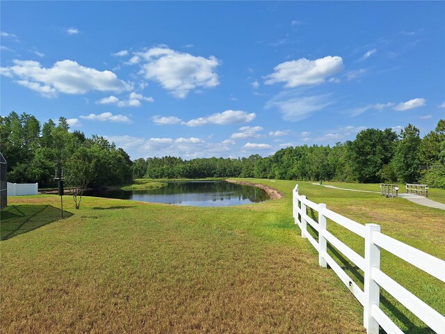 19855 Ellendale Dr, Land O Lakes, FL 34638 - water view featuring fence and a forest