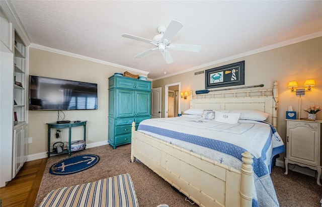 8210 Aquila St Unit 218, Port Richey, FL 34668 - bedroom featuring crown molding, a ceiling fan, baseboards, and carpet floors
