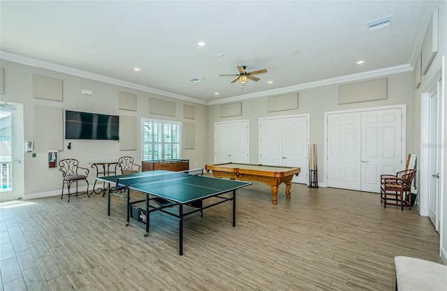 8210 Aquila St Unit 218, Port Richey, FL 34668 - game room with ornamental molding, a ceiling fan, billiards table, recessed lighting, and baseboards