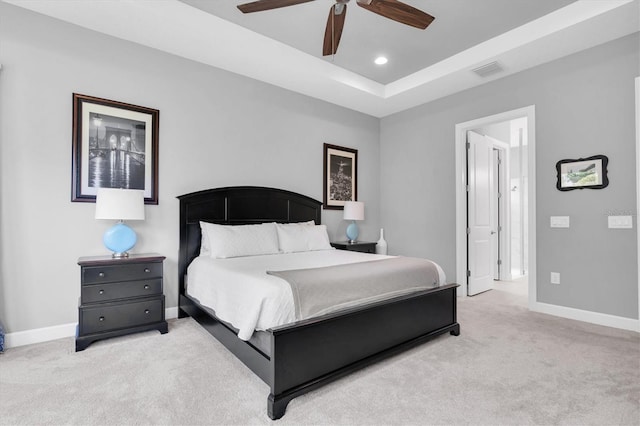 bedroom featuring recessed lighting, baseboards, visible vents, and carpet