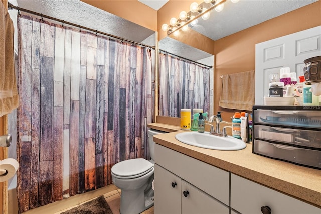 12040 Penzance Ln, New Port Richey, FL 34654 - full bathroom with vanity, tile patterned floors, toilet, and a shower with curtain