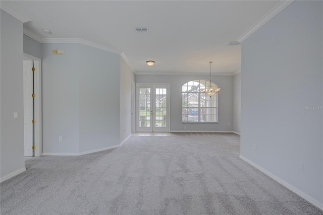 7827 Starfire Way, New Port Richey, FL 34654 - empty room featuring a chandelier, ornamental molding, carpet flooring, and baseboards