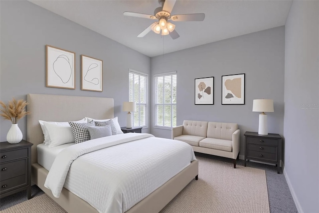 7827 Starfire Way, New Port Richey, FL 34654 - bedroom with carpet flooring, baseboards, and a ceiling fan