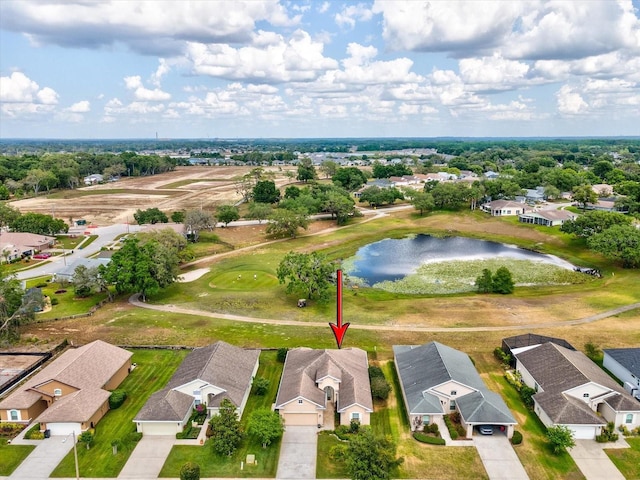 aerial view with a water view and a residential view