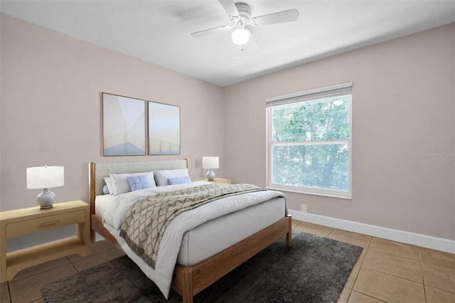 2660 Orangewood Ct, Palm Harbor, FL 34684 - bedroom with baseboards, a ceiling fan, and light tile patterned floors