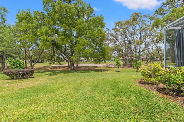 view of yard with a lanai