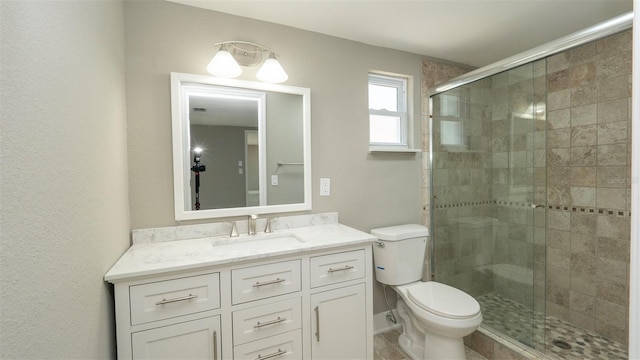 8522 Inwood Dr, Hudson, FL 34667 - bathroom featuring vanity, a stall shower, and toilet