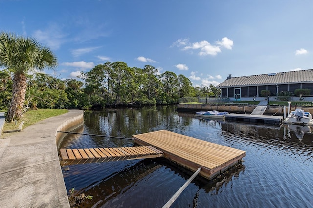view of dock with a water view