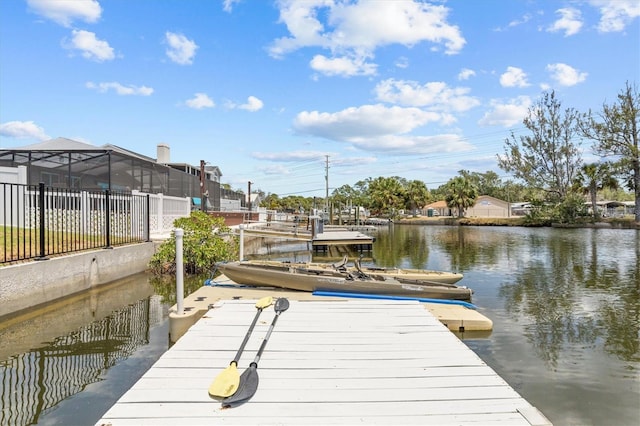 dock area with a water view