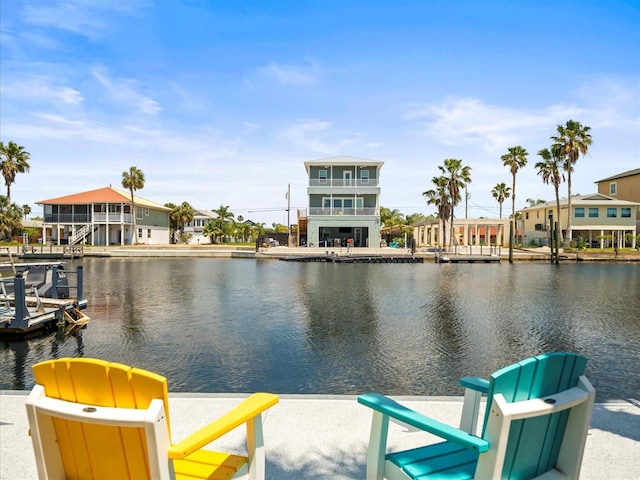 dock area with a water view