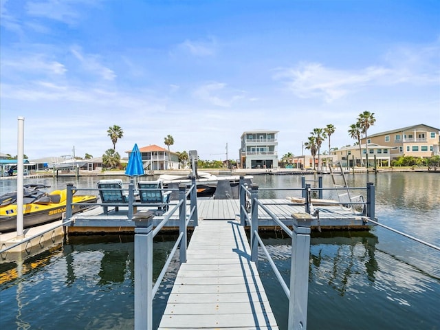 dock area with a water view
