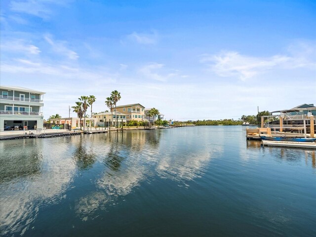 water view featuring a dock