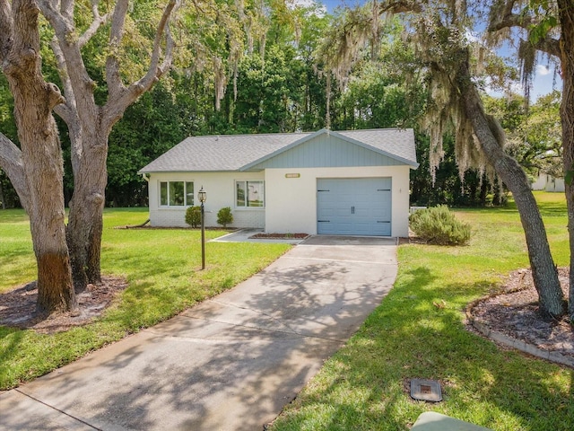 11512 Yellow Birch Ct, New Port Richey, FL 34654 - ranch-style home featuring a garage, driveway, a front lawn, and roof with shingles