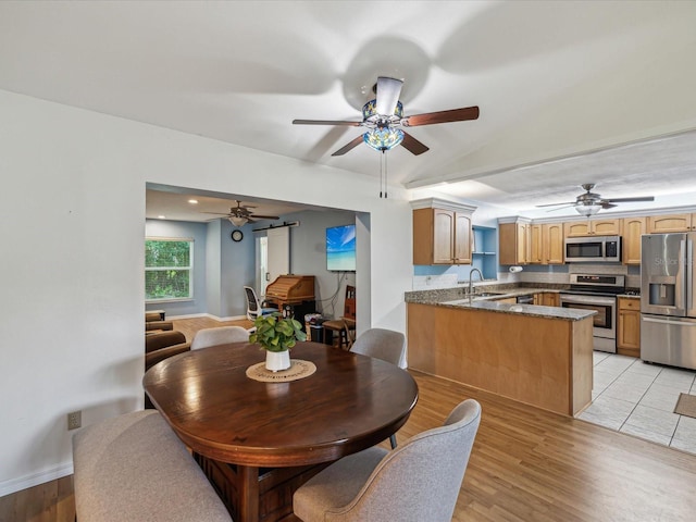 11512 Yellow Birch Ct, New Port Richey, FL 34654 - dining room with ceiling fan, baseboards, and light wood-style floors