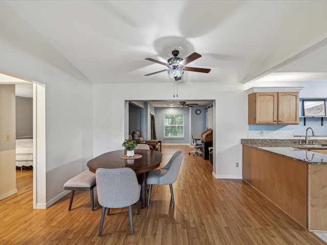 11512 Yellow Birch Ct, New Port Richey, FL 34654 - dining area with light wood-style flooring, a ceiling fan, and baseboards