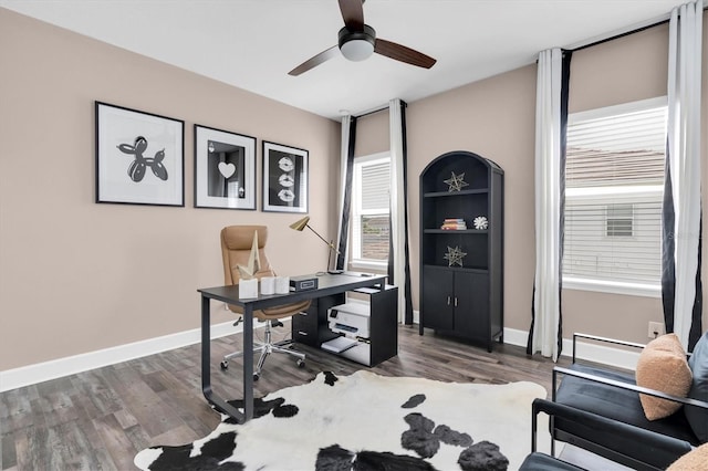4188 Barbour Trl, Odessa, FL 33556 - office space featuring ceiling fan, wood finished floors, and baseboards