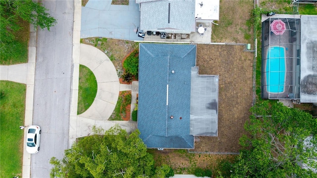 aerial view of a pool area