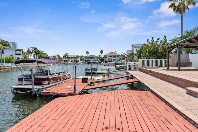 dock area featuring a water view and fence