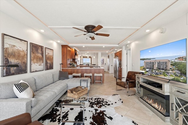 4550 Bay Blvd Unit 1231, Port Richey, FL 34668 - living area featuring ceiling fan, recessed lighting, and light tile patterned floors