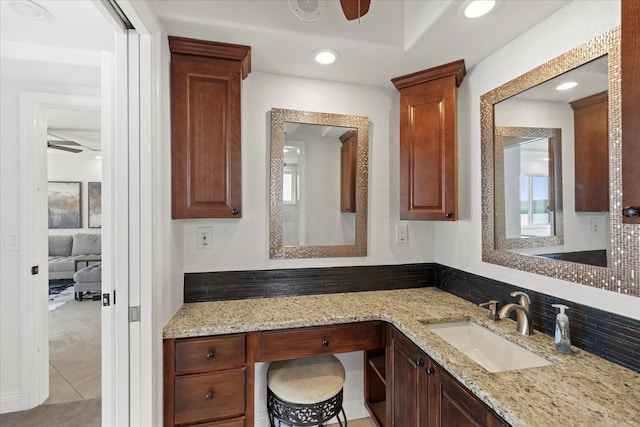 4550 Bay Blvd Unit 1231, Port Richey, FL 34668 - ensuite bathroom featuring a ceiling fan, vanity, recessed lighting, and tile patterned flooring