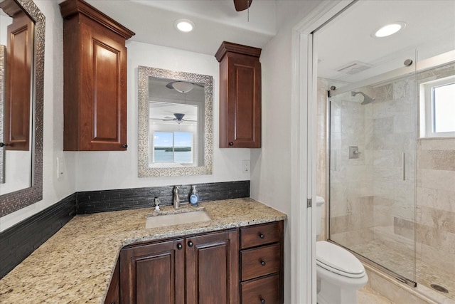 4550 Bay Blvd Unit 1231, Port Richey, FL 34668 - full bathroom featuring a ceiling fan, a stall shower, vanity, and recessed lighting