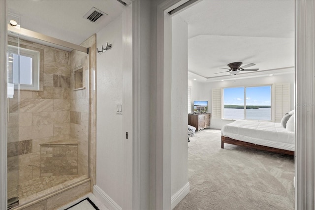 4550 Bay Blvd Unit 1231, Port Richey, FL 34668 - full bath featuring connected bathroom, a shower stall, and ceiling fan