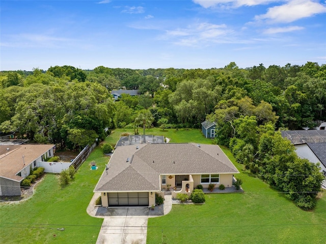 aerial view featuring a forest view
