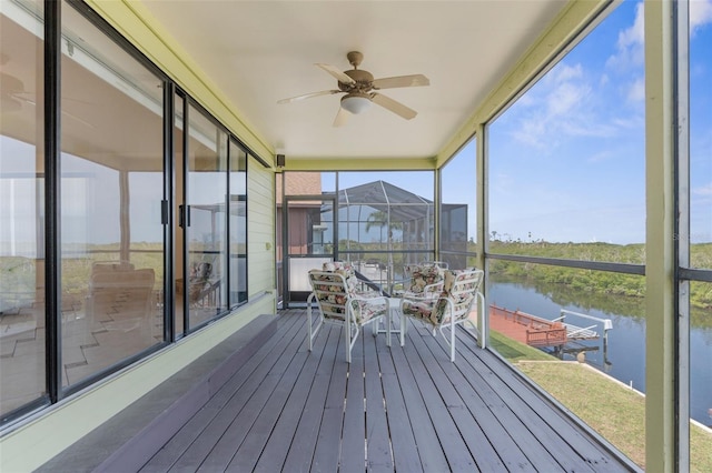 6321 Garland Ct, New Port Richey, FL 34652 - sunroom / solarium featuring a water view and ceiling fan