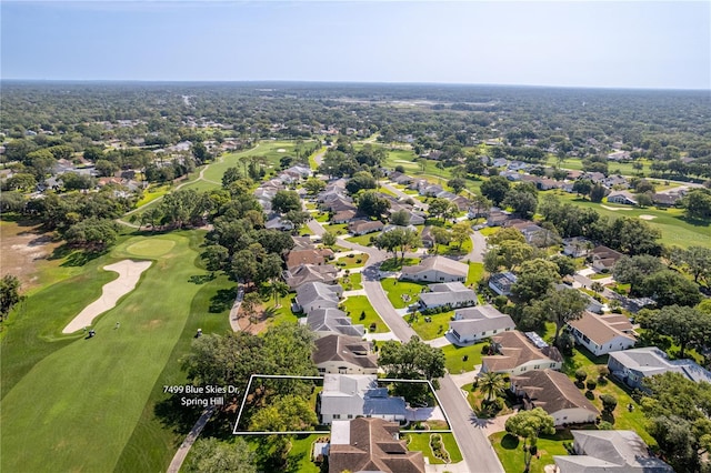 aerial perspective of suburban area featuring property boundaries highlighted and a golf course