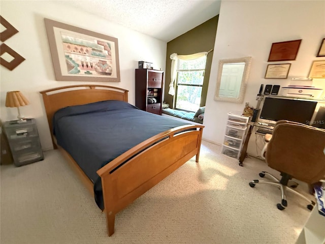9311 Haas Dr, Hudson, FL 34669 - carpeted bedroom with vaulted ceiling and a textured ceiling