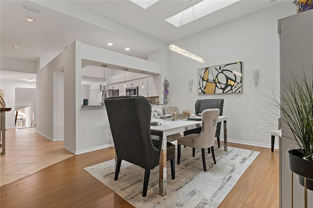2026 Golfview Dr Unit 2026, Tarpon Springs, FL 34689 - dining space featuring a skylight, light wood-style flooring, baseboards, and recessed lighting