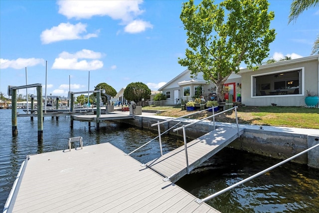 dock area with a water view